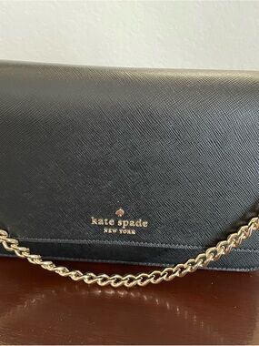 kate spade Madison Black Saffiano Leather Crossbody with Gold Chain